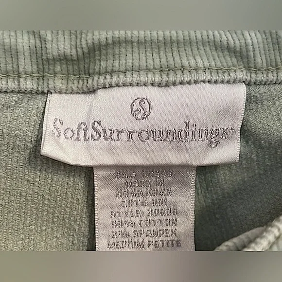 VTG Soft Surroundings Sage Green Corduroy Flared Pants: Size MP - Picture 3 of 3